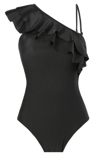 sexy solid color padded cascading ruffle one-piece swimwear