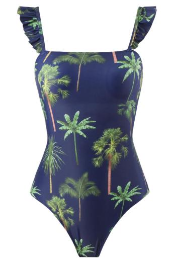 sexy coconut tree printing padded one-piece swimsuit