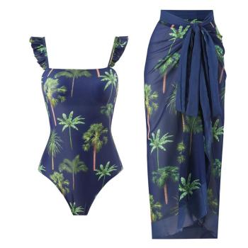 sexy coconut tree print padded one-piece swimsuit & skirt(skirt only one size)