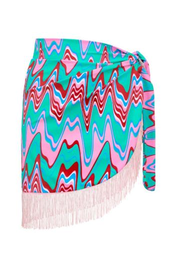 sexy graphic batch printing tassel chiffon skirt cover-up