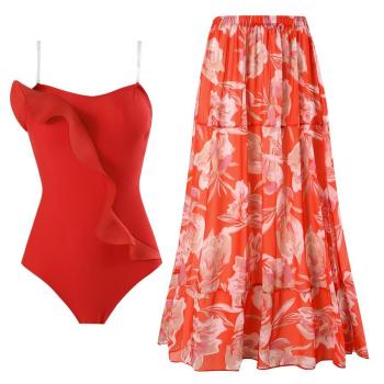 sexy padded transparent straps one-piece swimwear & skirt(skirt only one size)