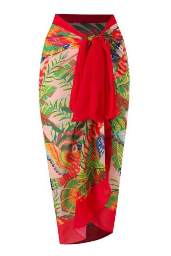 sexy chiffon parrot graphic printing beach wrap skirt cover-up