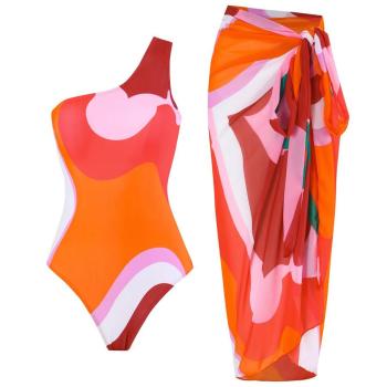 sexy printed padded one shoulder one-piece swimwear & skirt(skirt only one size)