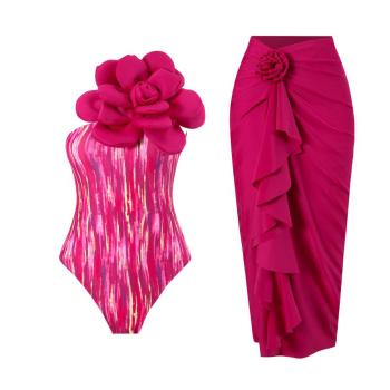 sexy 3d flower tie dye padded one-piece swimwear & skirt(skirt only one size)