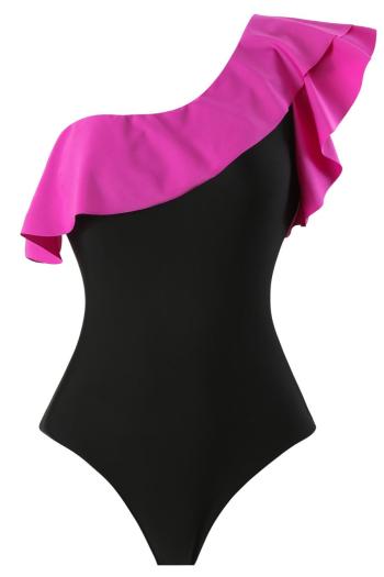sexy color-block padded one shoulder ruffle one-piece swimsuit