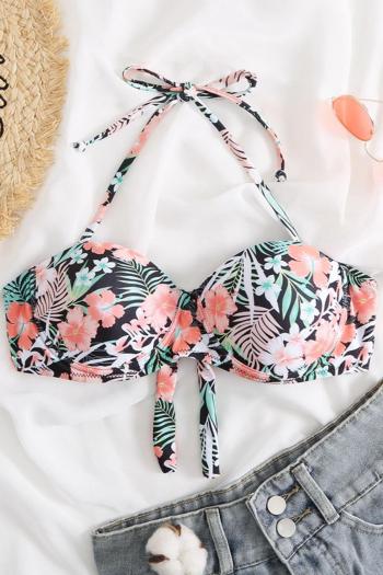 sexy floral printing non-removable padding underwire halter-neck bikini top