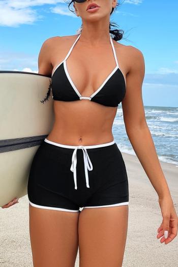 sexy color-block padded halter-neck high waist flat angle triangle bikini set
