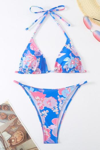 sexy floral printing padded halter-neck triangle bikini set#2#