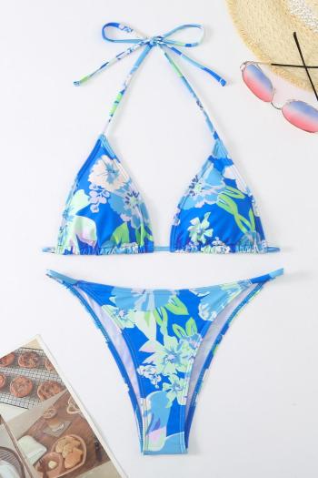 sexy floral printing padded halter-neck triangle bikini set#3#