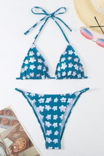 sexy floral printing padded halter-neck triangle bikini set#4#