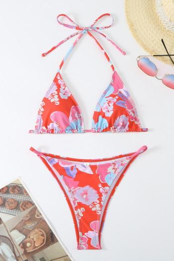 sexy floral printing padded halter-neck triangle bikini set#5#