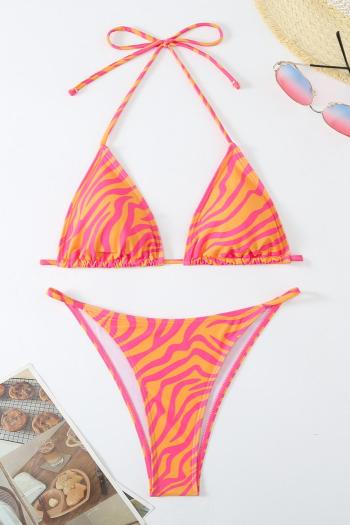 sexy zebra stripe printing padded halter-neck triangle bikini set