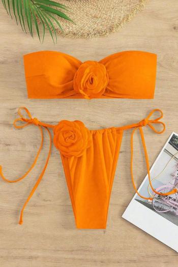 xs-l sexy orange 3d flower decor padded bandeau bikini set