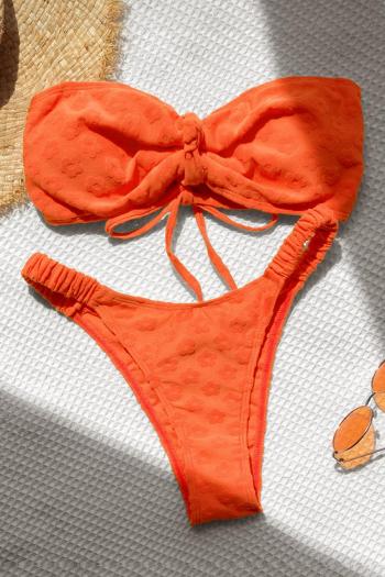 xs-l sexy 3 colors orange jacquard padded bandeau bikini set