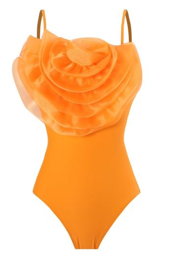 sexy 3 colors orange padded 3d flower decor one-piece swimsuit