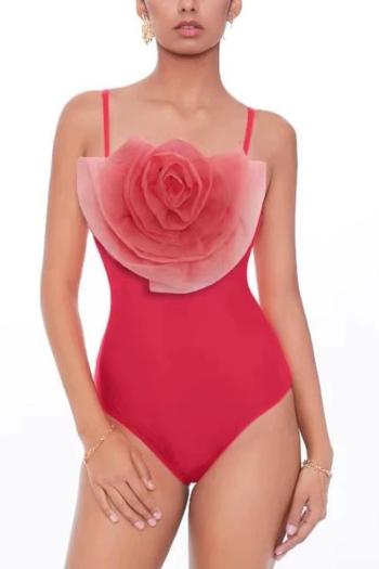 sexy gradient color padded mesh 3d flower decor one-piece swimsuit