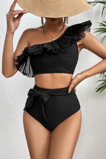 sexy special fabric padded one shoulder ruffle high waist tankini set