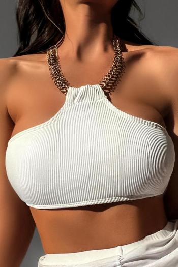 sexy pure color padded metallic chain halter-neck bikini top