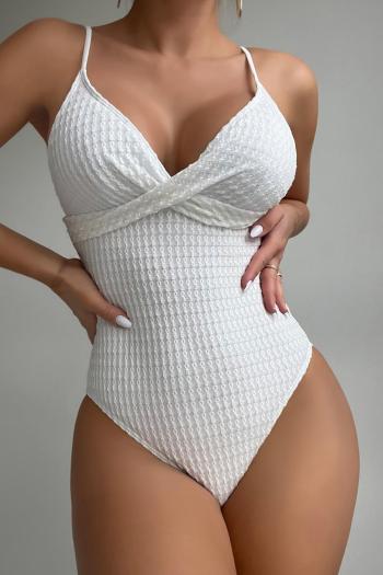 sexy pure color textured padded backless adjustable straps one-piece swimsuit