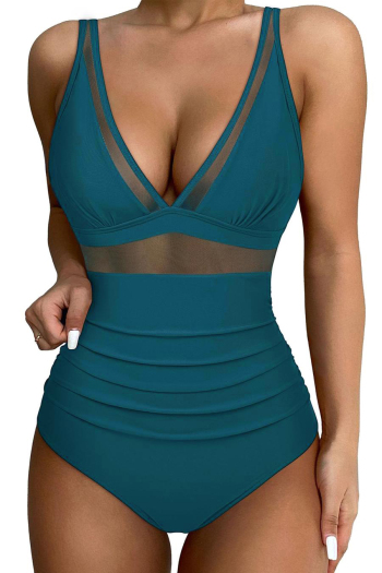 sexy plus size mesh stitching orange padded backless sling one-piece swimsuit