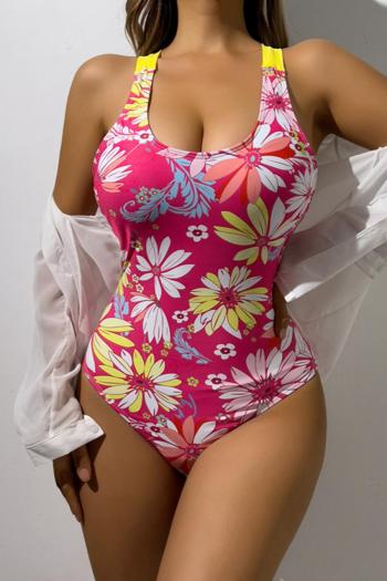 sexy floral printing padded backless lace-up one-piece swimsuit