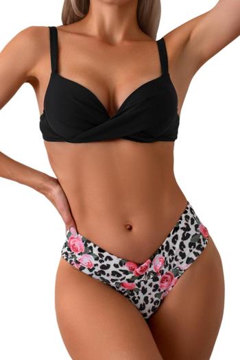 sexy leopard and floral printing non-removable padding bikini set