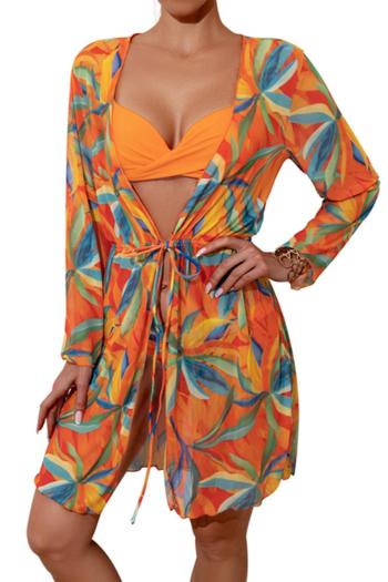 sexy orange padded underwire three-piece swimsuit(cover-up only one size)