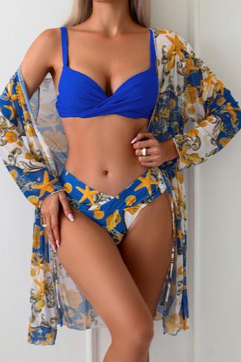 sexy printing padded underwire three-piece swimsuit(cover-up only one size)