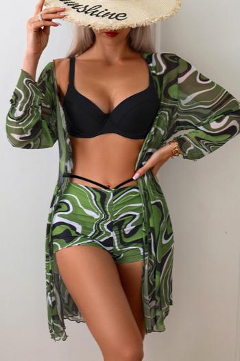 sexy printed padded underwire three-piece swimsuit(cover-up only one size)