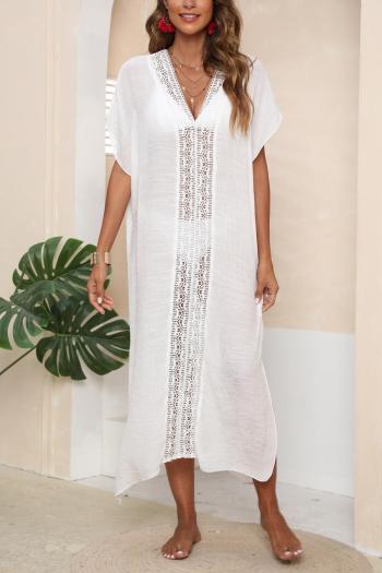 sexy 4 colors lace spliced v-neck slit side beach dress cover-up(only cover-up)