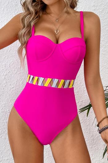 sexy color-block non-removable padding underwire hollow one-piece swimsuit