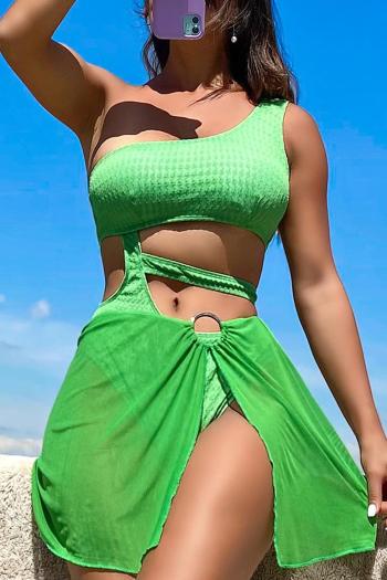 xs-l sexy padded one shoulder one-piece swimsuit & mesh ring linked skirt