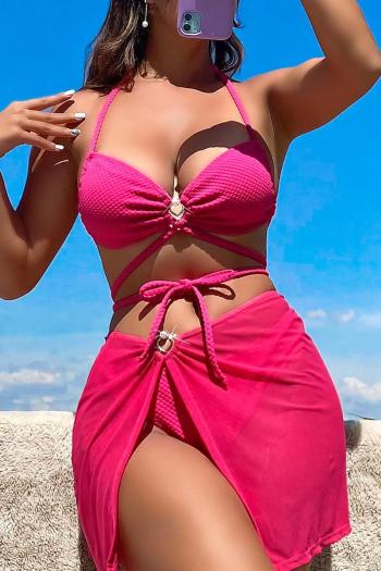 sexy padded halter-neck pearl heart shape ring linked three-piece swimsuit