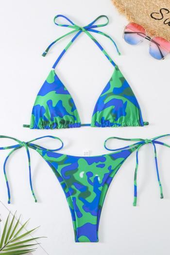 sexy camo printing two colors padded halter-neck self-tie triangle bikini set