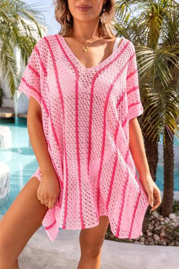 sexy cut out stripe knitted 4 colors v-neck loose beach cover-up(only cover-up)