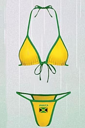 sexy jamaica flag fixed printing padded halter-neck triangle bikini set