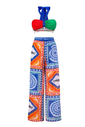 sexy retro graphic print padded tassel three-piece swimsuit(pants only one size)