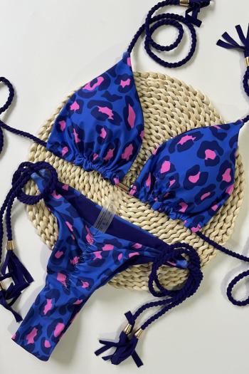 sexy leopard printing padded halter-neck braided rope triangle bikini set