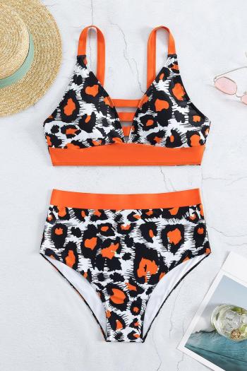 sexy plus size orange leopard printing high waist tankini set