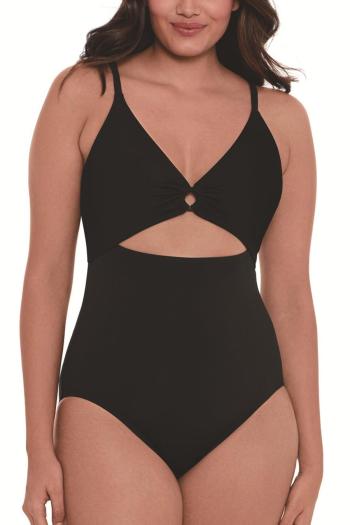 sexy pure color padded ring linked hollow adjustable straps one-piece swimsuit