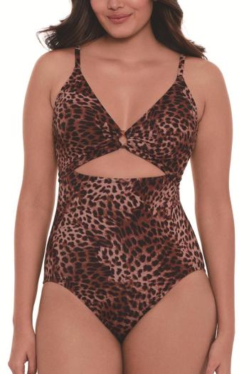 sexy leopard printing padded ring linked hollow one-piece swimsuit