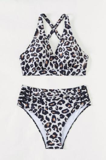 sexy plus size leopard print padded high waist backless cross sling tankini set