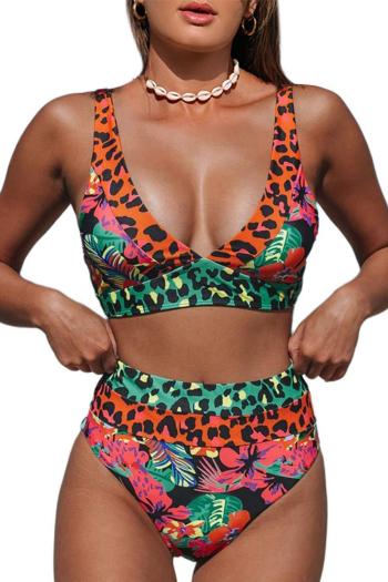 sexy orange leopard printing padded high waist adjustable straps tankini set