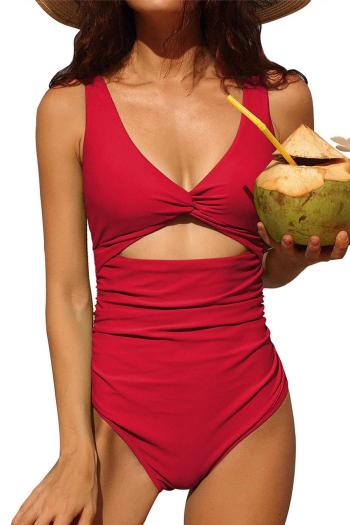 sexy 3 colors padded hollow kinked one-piece swimsuit