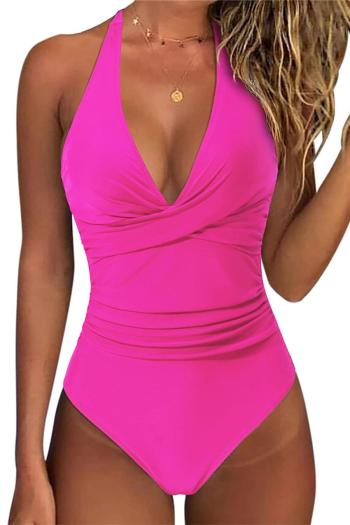 sexy plus size pure color padded v-neck halter-neck lace-up one-piece swimsuit