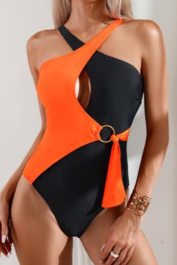 sexy orange 4 colors padded hollow metallic ring linked one-piece swimsuit