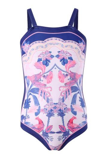 girl teen stylish floral fixed printing unpadded sling one-piece swimsuit