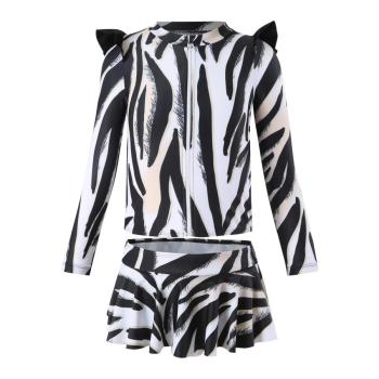 girl teen stylish zebra stripe printing unpadded long sleeve two-piece swimsuit