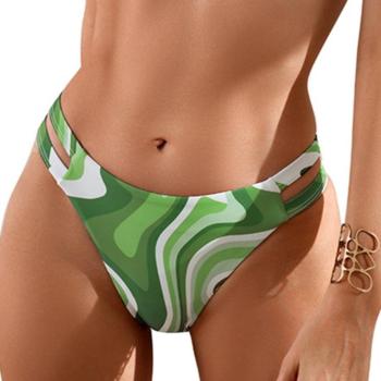 matching swimwear sexy green graphic printing hollow bikini briefs