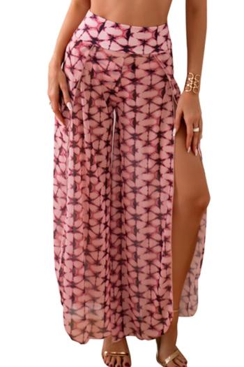 sexy pink digital printing mesh high slit high waist beach pants cover-up